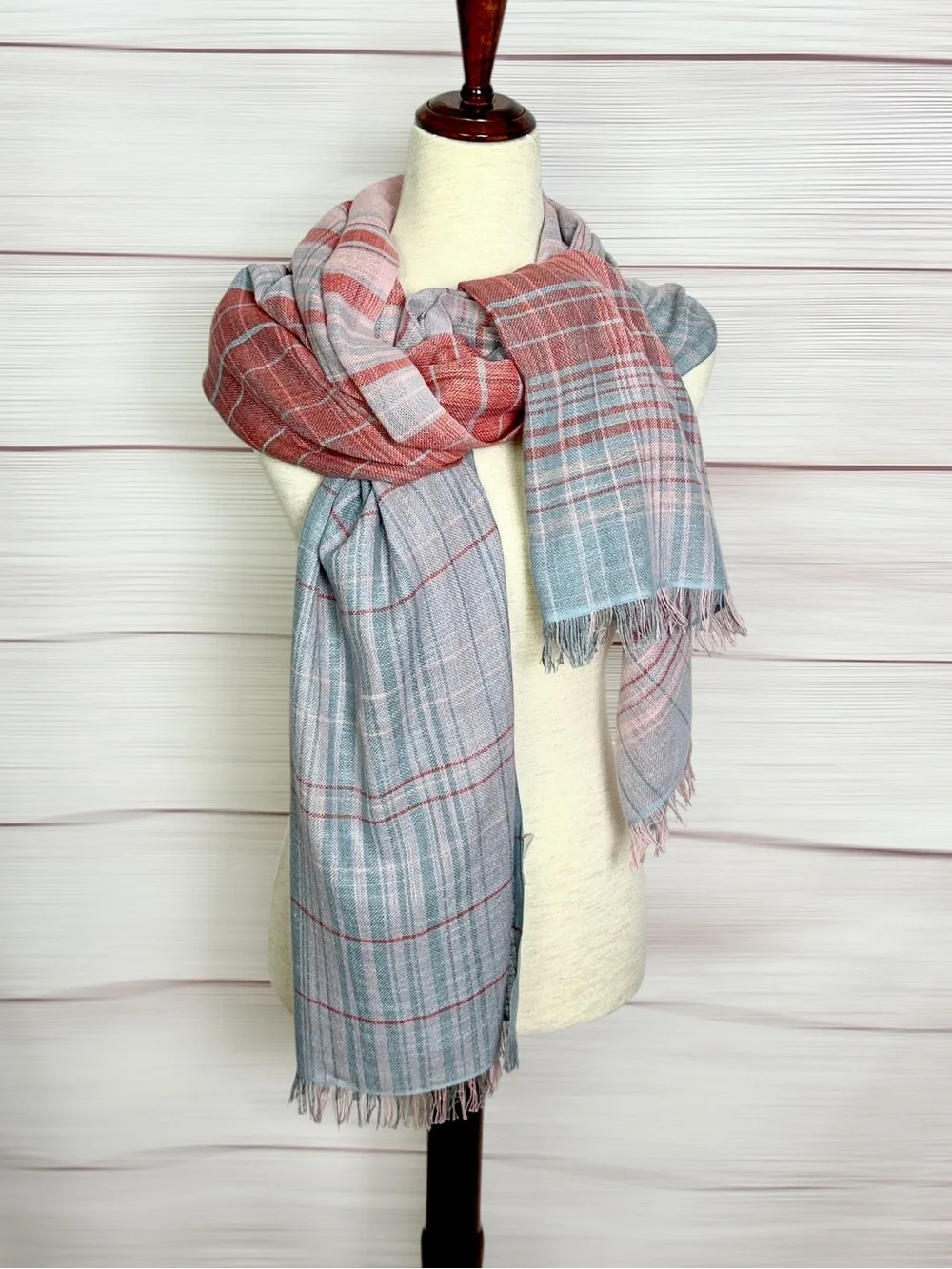 J. Jill Cotton Scarf Wrap Shawl Pink Gray Plaid Lightweight Cotton 27